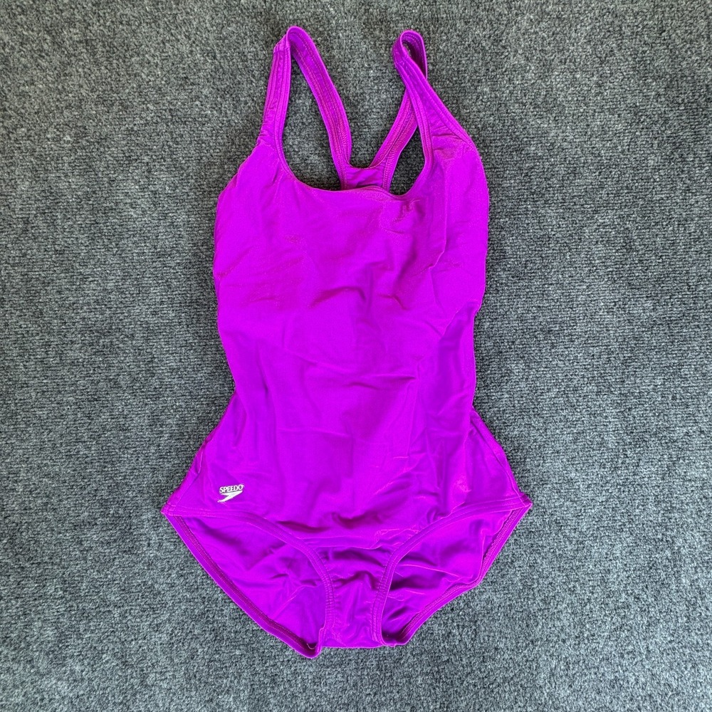 Speedo One Piece Swimsuit Womens XXS Purple Logo Scoop Neck Racerback READ